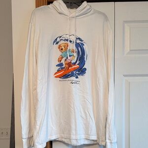 Ralph Lauren White Hoodie with Surfing Bear Graphic